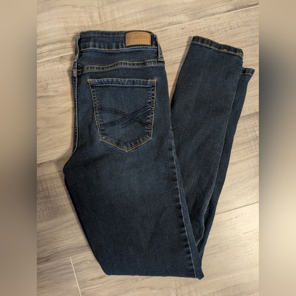 Aeropostale 4 Regular/Normal Jeggings Skinny Jeans Denim Navy Blue Small Stretch